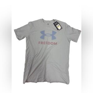 Under Armour Gray Short-Sleeve Tee with Blue Logo and Red FREEDOM Text